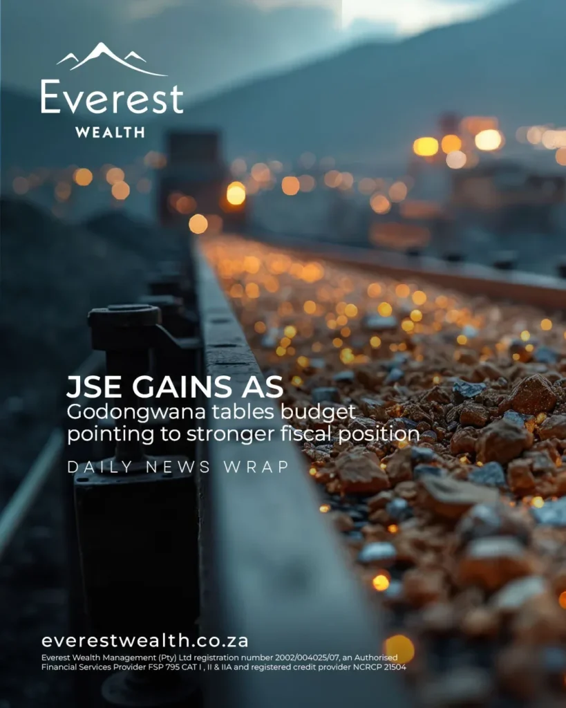 JSE Gains as Godongwana Tables Budget (Train track with gold nuggets over it)