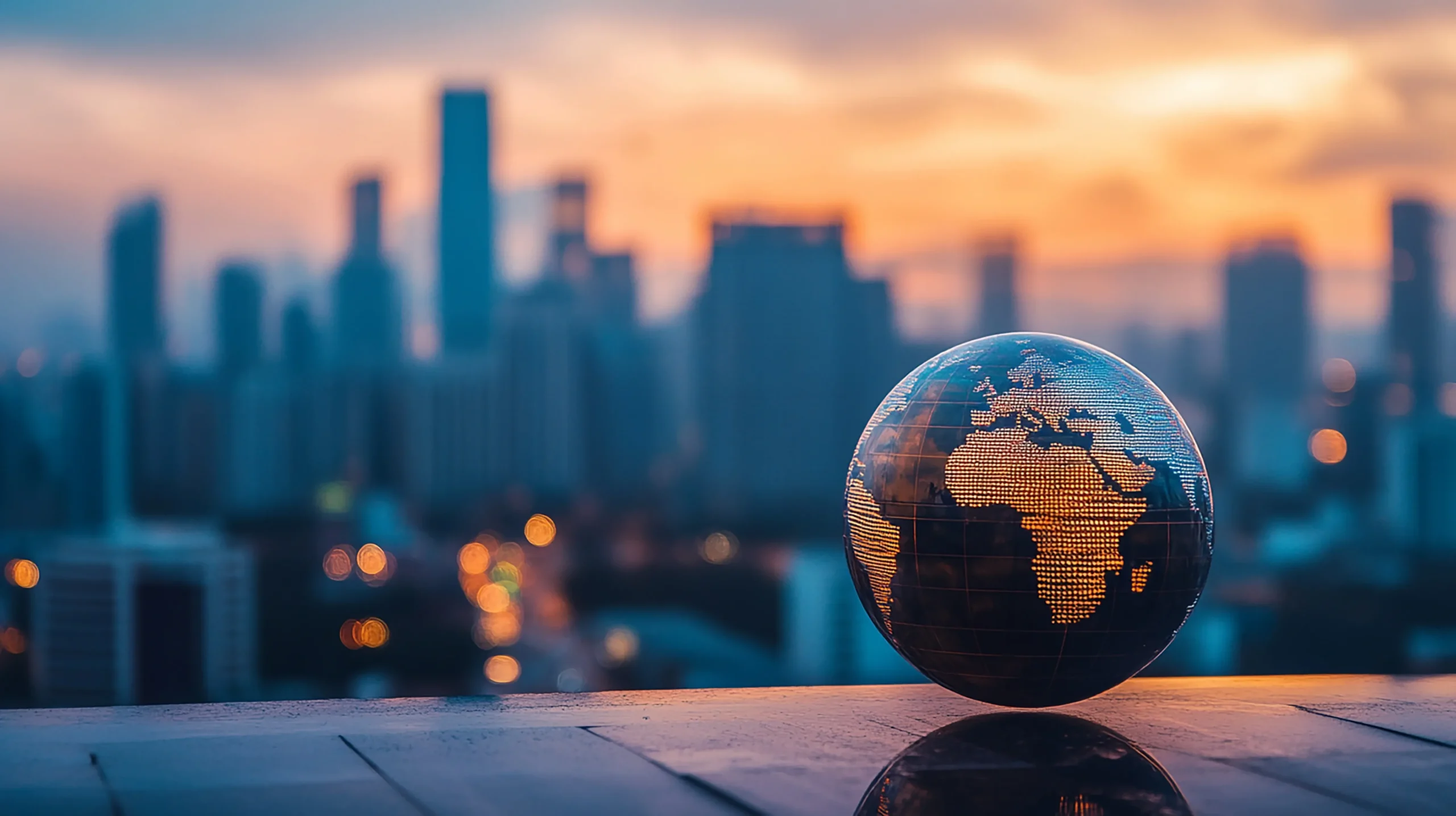 Markets Rattle as War Risks Escalate (Small globe overlooking a city)