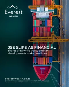 JSE Slips as Financial Shares Drag (aerial view of a container yard)