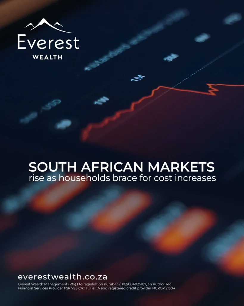 South African Markets Rise (financial statistics on a screen)