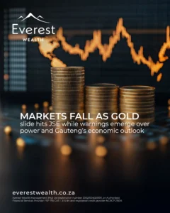 Markets fall as gold slide hits JSE while warnings emerge overpower and Gauteng’s economic outlook (Money and financial statistics)