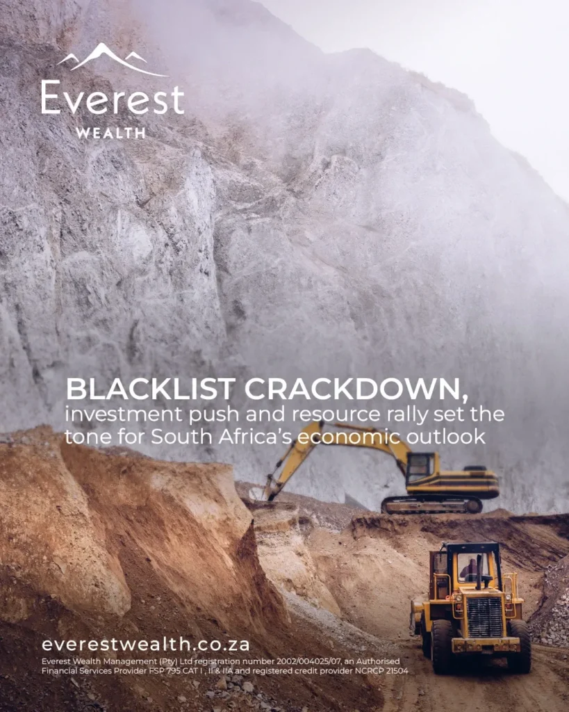 Blacklist Crackdown, Investment Push and Resource Rally Set the Tone for South Africa’s Economic Outlook (Mining site with an excavator)