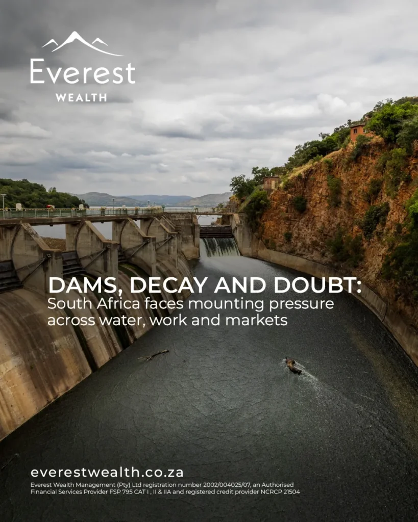 Pressure Across Water, Work and Markets (high view of a dam wall)