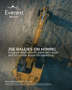 JSE Rallies on Mining Surge & Retail Growth (top view of a mining excavator)