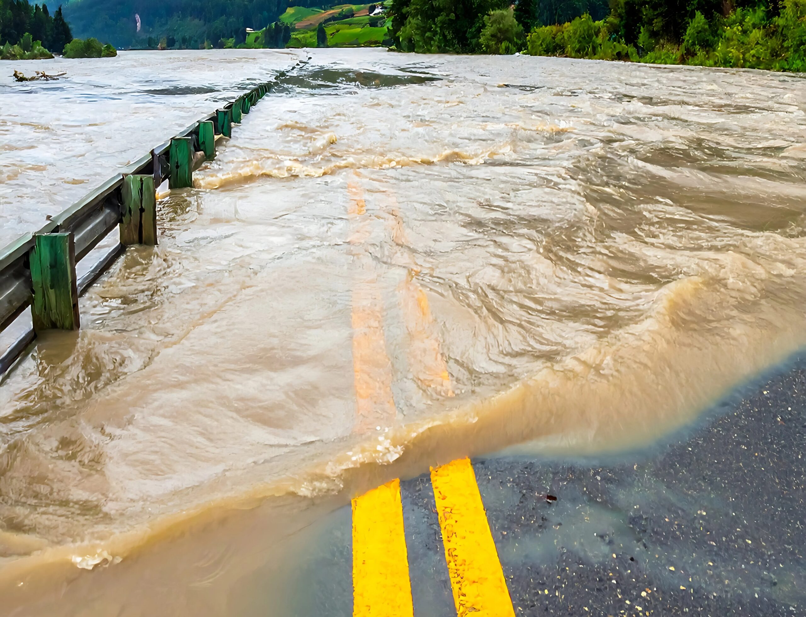 South Africa Faces Weather Chaos (A floaded road in rural South Africa)