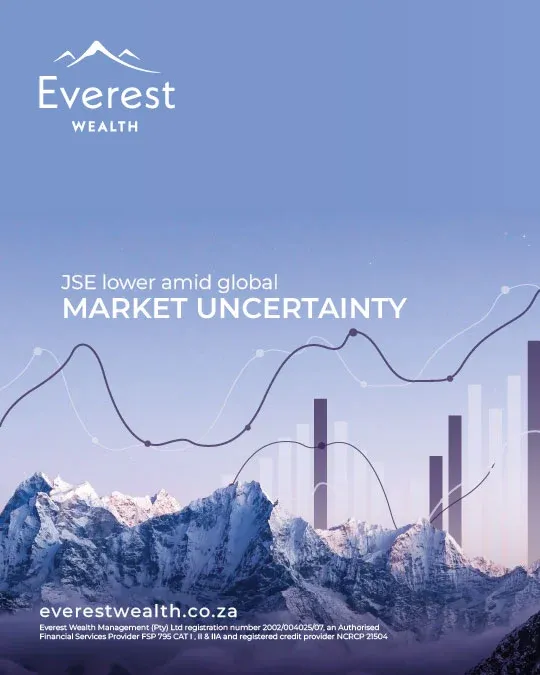 Middle East Tensions Drive JSE Lower (financial statistics over a mountain peak)