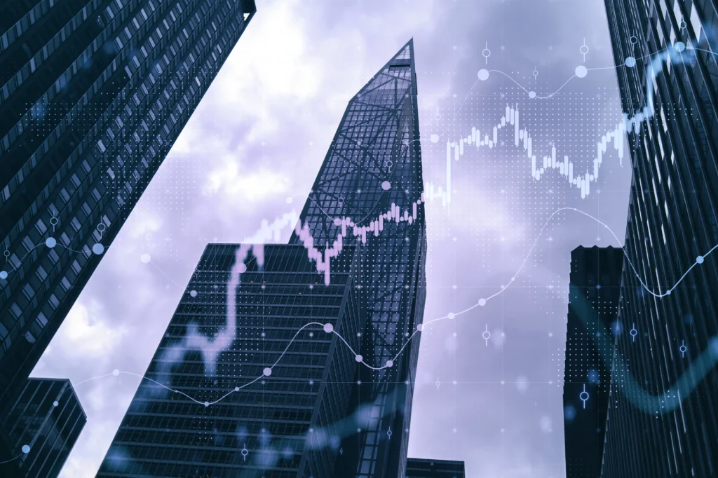 Crypto Sell-Off Weighs on SA Markets (skyscapers and financial statistics)